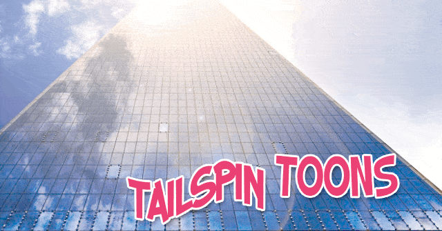 Tailspin Toons logo for life sketches, laughs, humor, revelry and insights presented through cartoons.